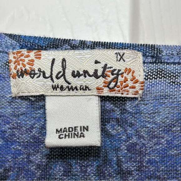 World Unity Blue Studded Paisley Ruffle Bottom Tee Size 1X - Picture 4 of 9